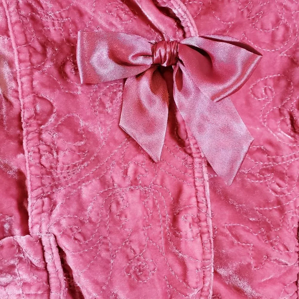 Old Navy Big Girls Rose Pink Velvet Quilted Embroidered Lined Bow Front Blazer
